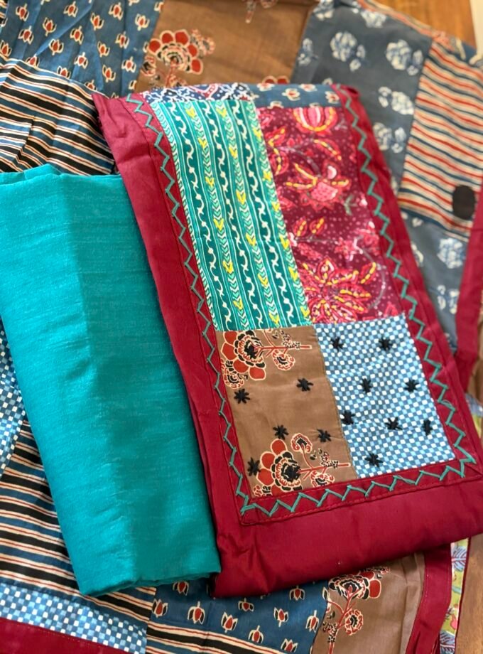 Kalaa : Pure Jaam Cotton Satin - Handcrafted Patchwork Salwar Set by Ikhtirah