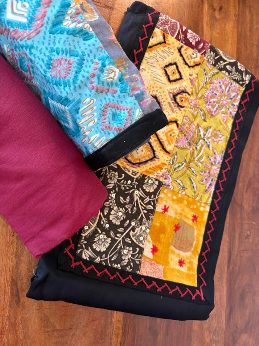 Kalaa :  Pure Jaam Cotton Satin - Handcrafted Patchwork Salwar Set by Ikhtirah - Image 5