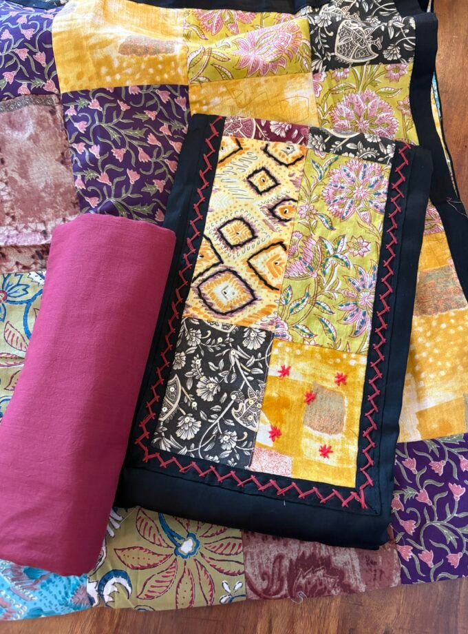 Kalaa : Pure Jaam Cotton Satin - Handcrafted Patchwork Salwar Set by Ikhtirah