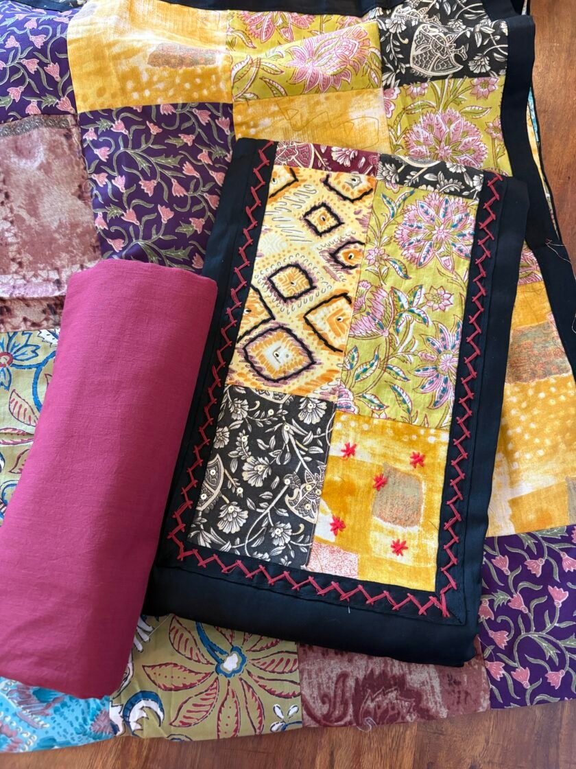 Kalaa :  Pure Jaam Cotton Satin - Handcrafted Patchwork Salwar Set by Ikhtirah - Image 2