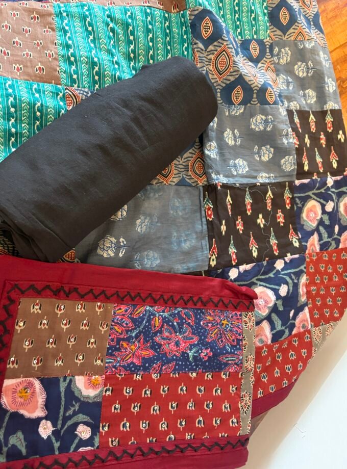 Kalaa : Pure Jaam Cotton Satin - Handcrafted Patchwork Salwar Set by Ikhtirah