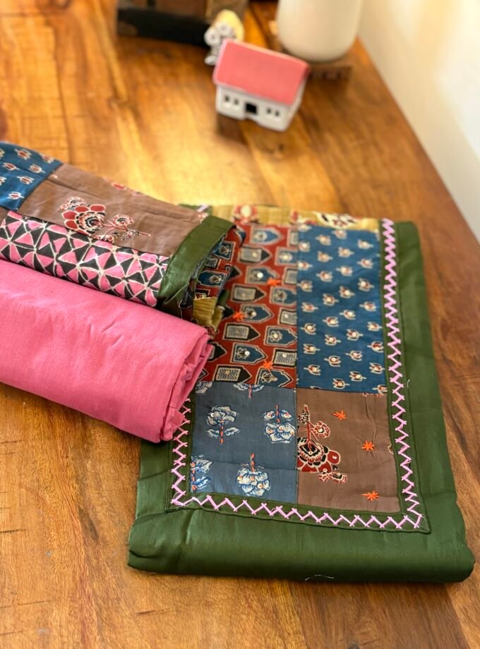 Kalaa :  Pure Jaam Cotton Satin - Handcrafted Patchwork Salwar Set by Ikhtirah