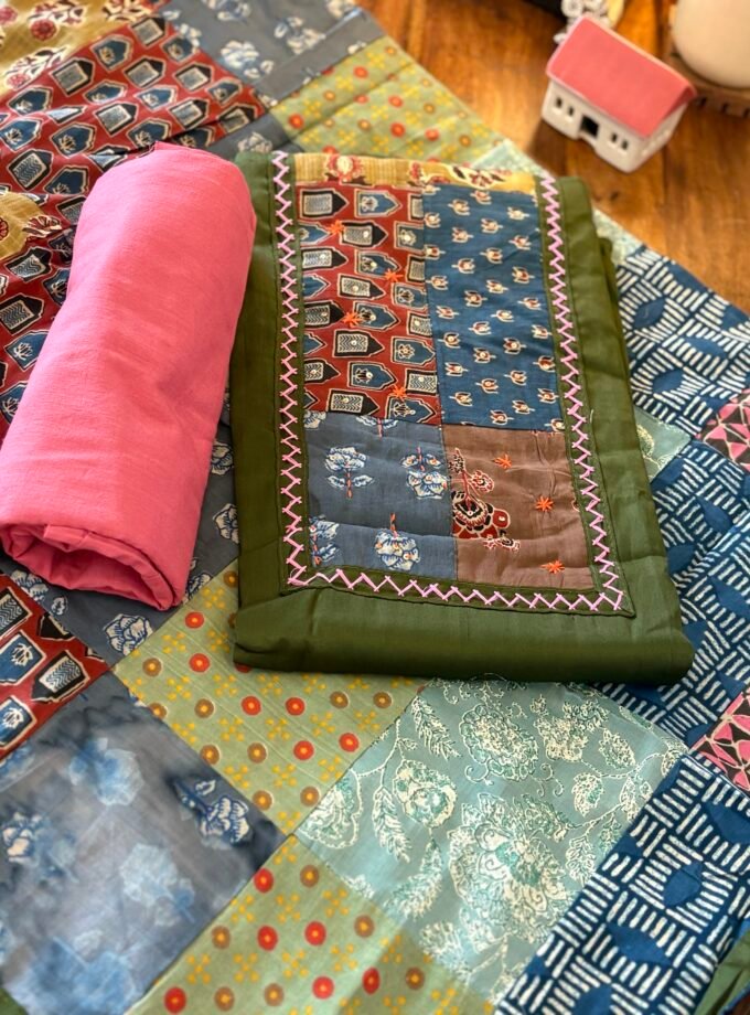 Kalaa : Pure Jaam Cotton Satin - Handcrafted Patchwork Salwar Set by Ikhtirah