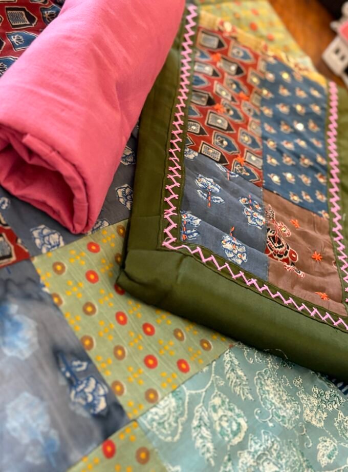 Kalaa : Pure Jaam Cotton Satin - Handcrafted Patchwork Salwar Set by Ikhtirah