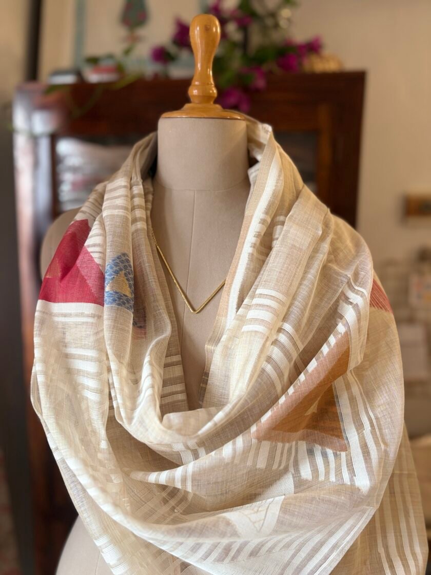 Embroidered Chanderi Cotton Jaamdani Salwar Set by Ikhtirah - Image 7