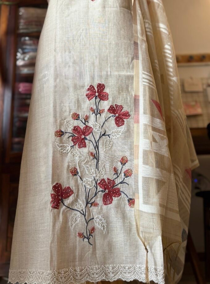 Embroidered Chanderi Cotton Jaamdani Salwar Set by Ikhtirah