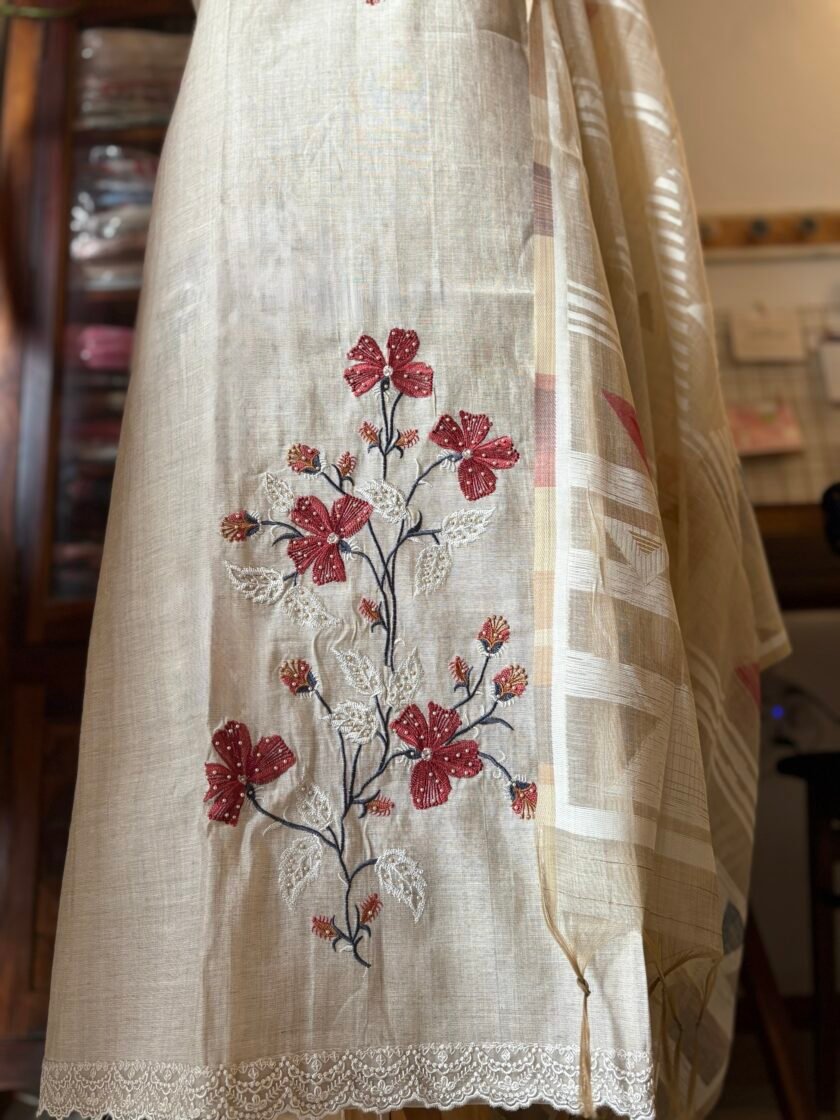 Embroidered Chanderi Cotton Jaamdani Salwar Set by Ikhtirah - Image 6