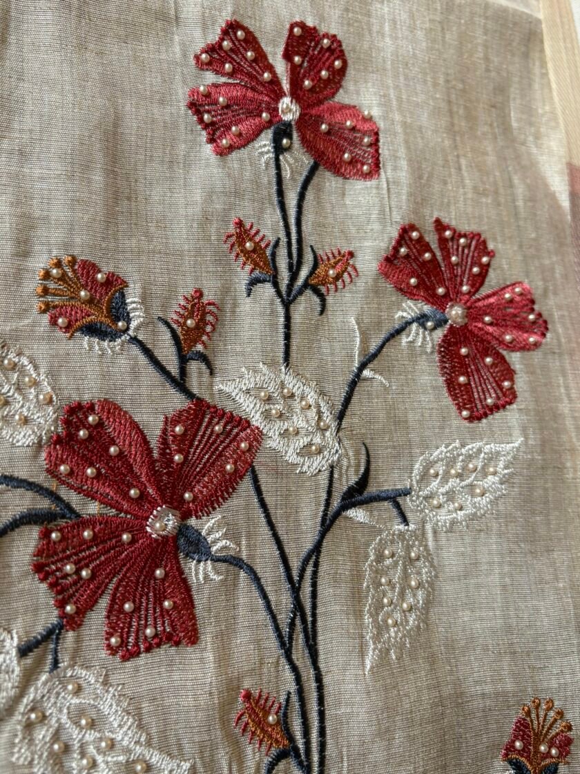Embroidered Chanderi Cotton Jaamdani Salwar Set by Ikhtirah - Image 8