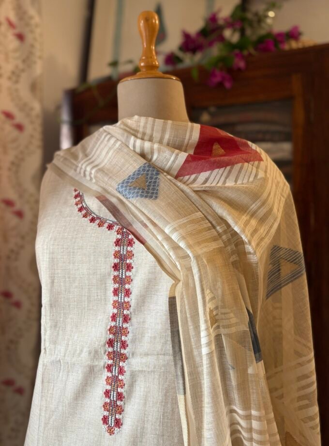 Embroidered Chanderi Cotton Jaamdani Salwar Set by Ikhtirah