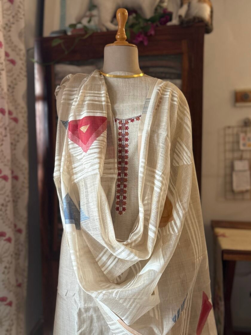 Embroidered Chanderi Cotton Jaamdani Salwar Set by Ikhtirah