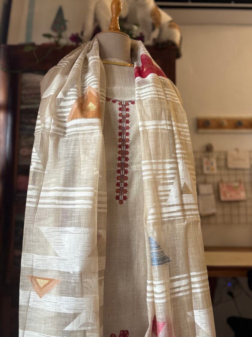 Embroidered Chanderi Cotton Jaamdani Salwar Set by Ikhtirah - Image 11