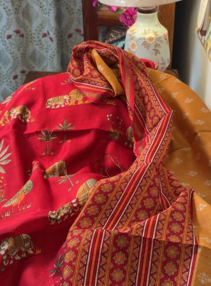 Pure Maheshwari Silk Salwars with Hand Kantha Highlights by Ikhtirah