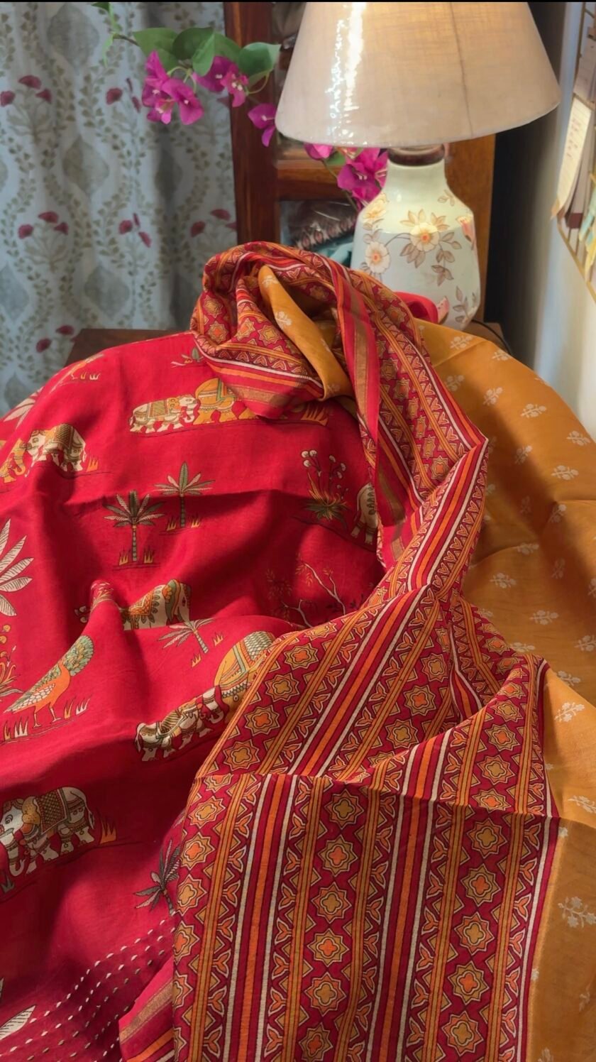 Pure Maheshwari Silk Salwars with Hand Kantha Highlights by Ikhtirah - Image 2