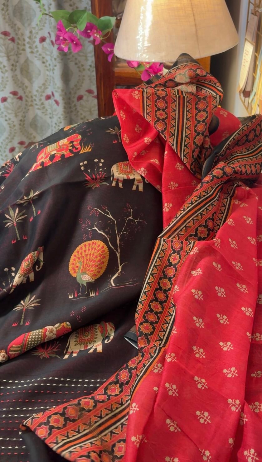 Pure Maheshwari Silk Salwars with Hand Kantha Highlights by Ikhtirah - Image 2