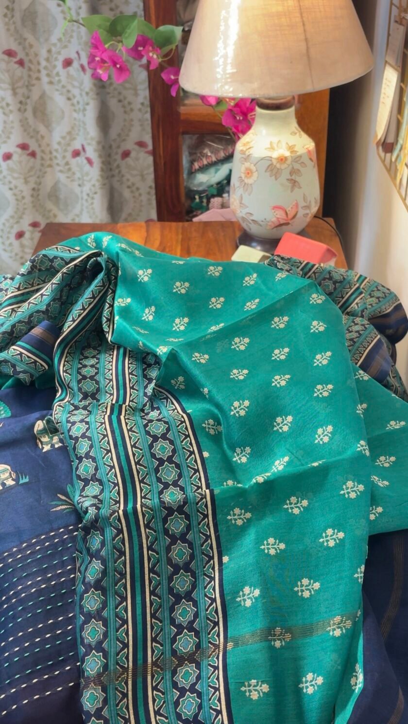 Pure Maheshwari Silk Salwars with Hand Kantha Highlights by Ikhtirah - Image 3