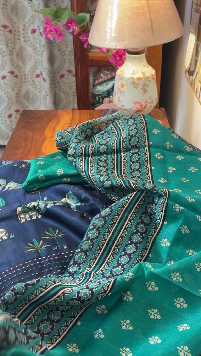 Pure Maheshwari Silk Salwars with Hand Kantha Highlights by Ikhtirah - Image 2