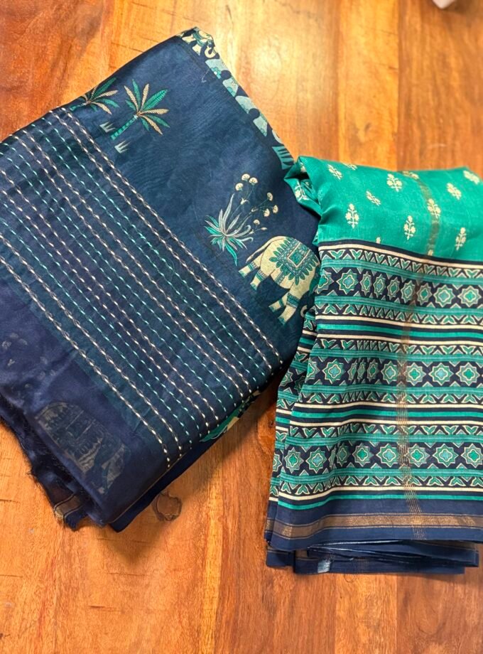 Pure Maheshwari Silk Salwars with Hand Kantha Highlights by Ikhtirah