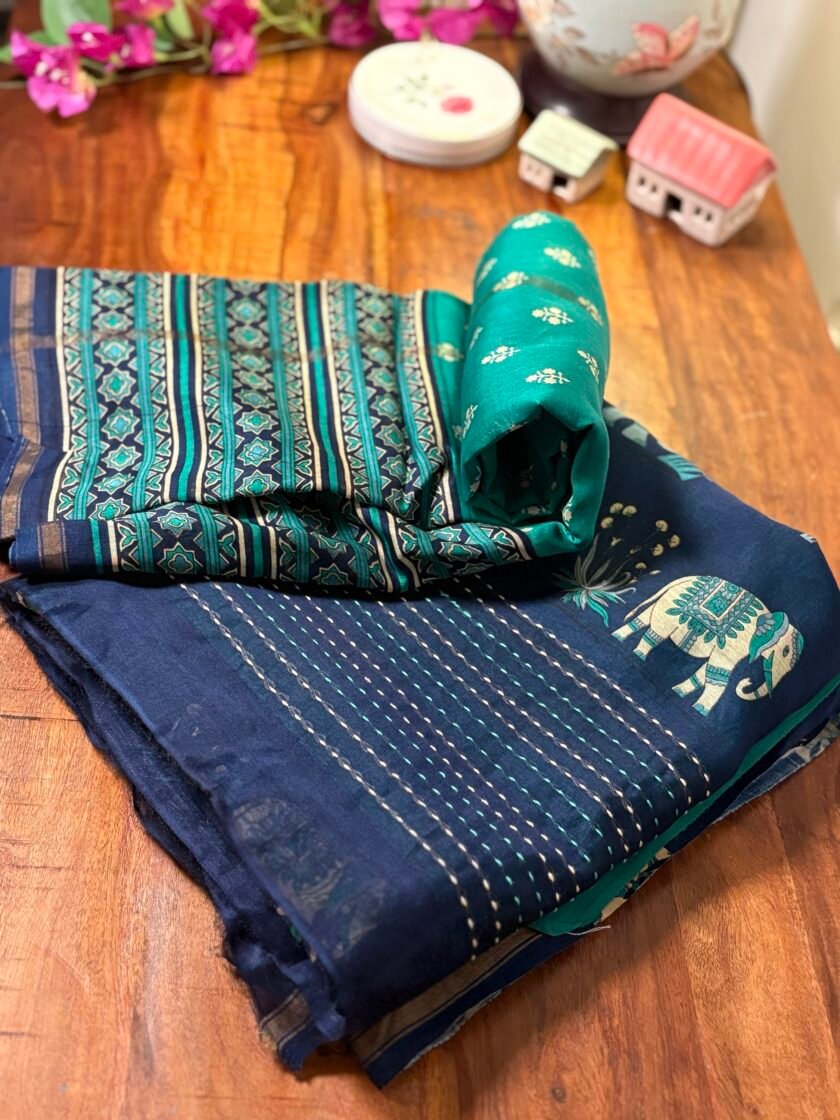 Pure Maheshwari Silk Salwars with Hand Kantha Highlights by Ikhtirah