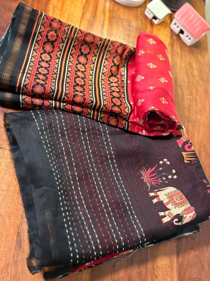 Pure Maheshwari Silk Salwars with Hand Kantha Highlights by Ikhtirah