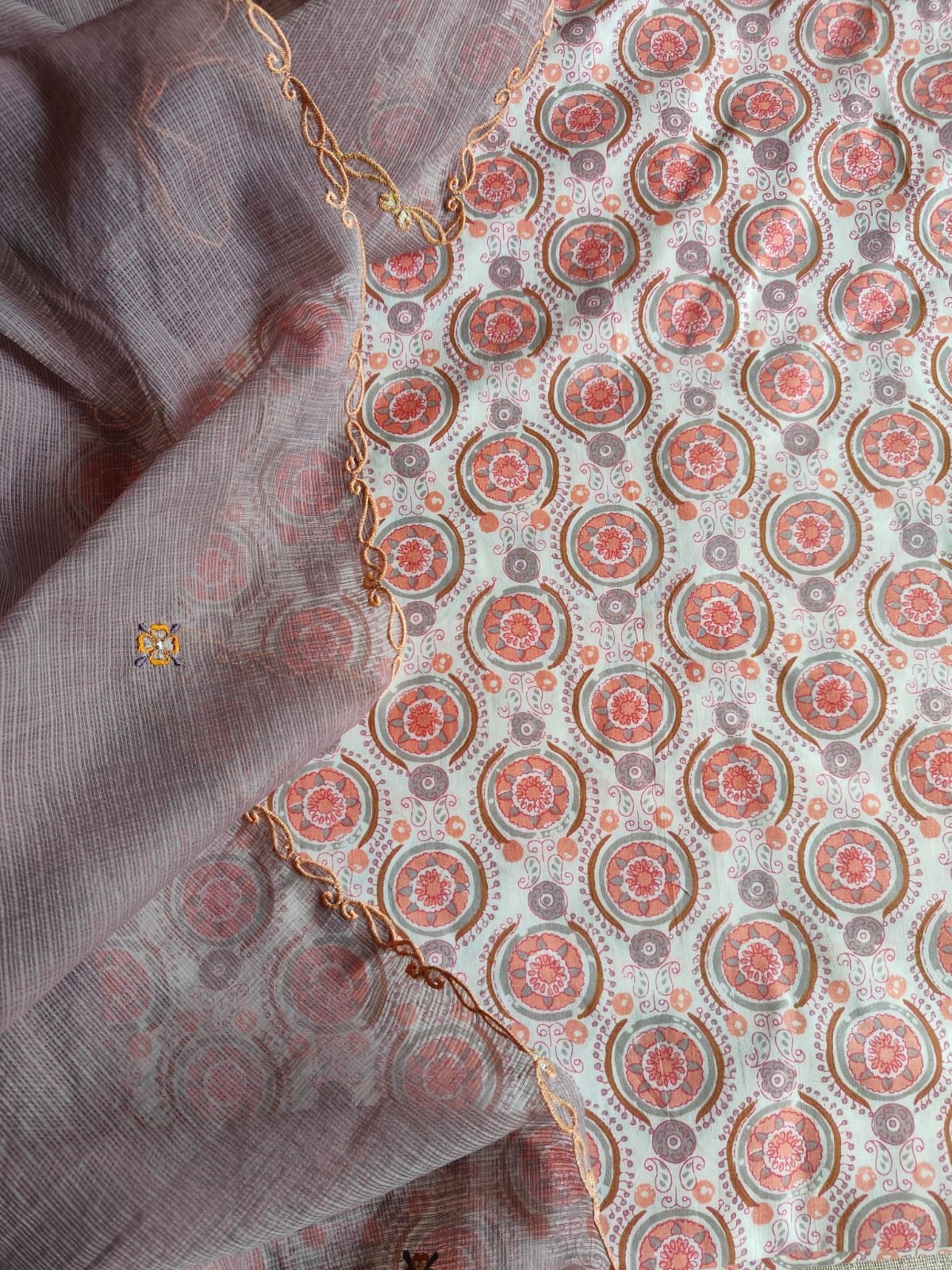 Pure Cotton Kurta fabric paired with Embroidered and scalloped Kota dupatta Set by Ikhtirah - Image 2
