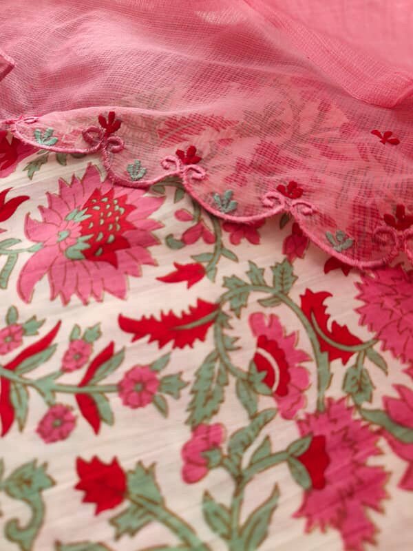 Pure Cotton Kurta fabric paired with Embroidered and scalloped Kota dupatta Set by Ikhtirah - Image 2