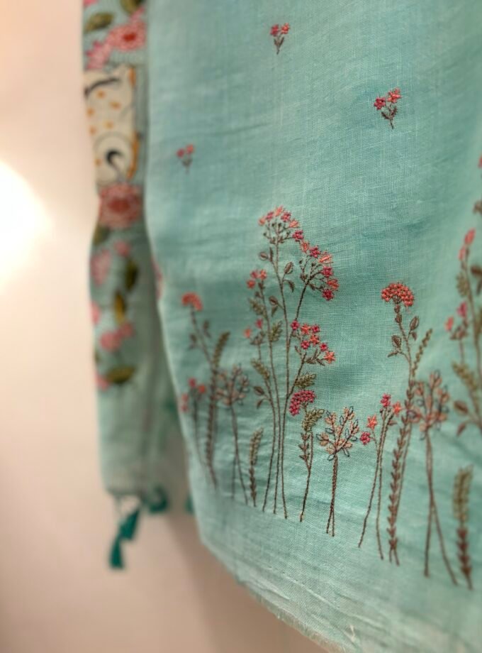 Pichwai Embroidered Pure Linen by Linen Salwar Set by Ikhtirah