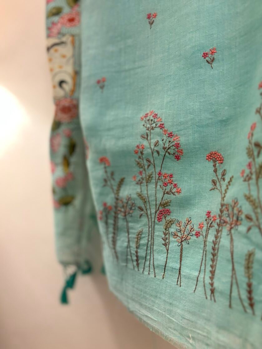 Pichwai Embroidered Pure Linen by Linen Salwar Set by Ikhtirah - Image 6