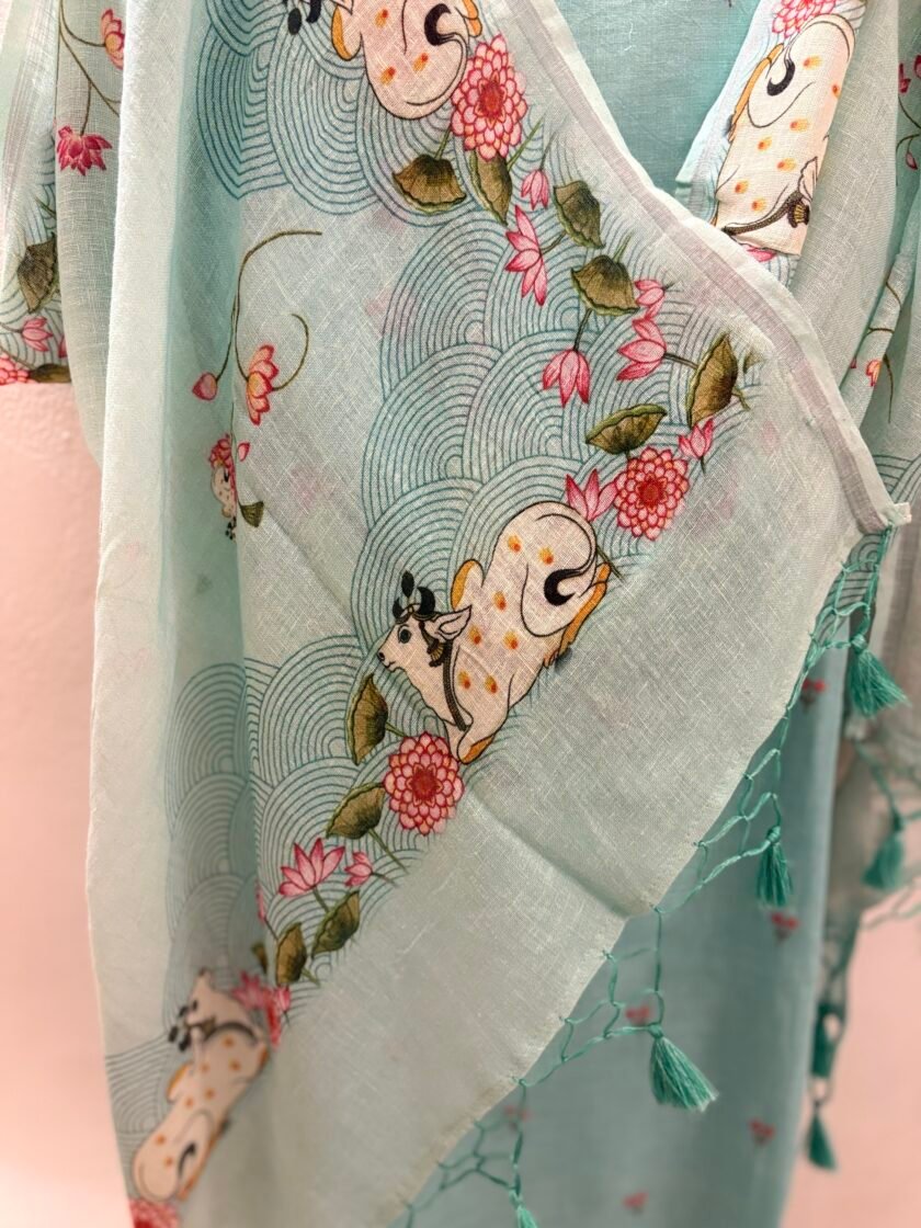 Pichwai Embroidered Pure Linen by Linen Salwar Set by Ikhtirah - Image 7