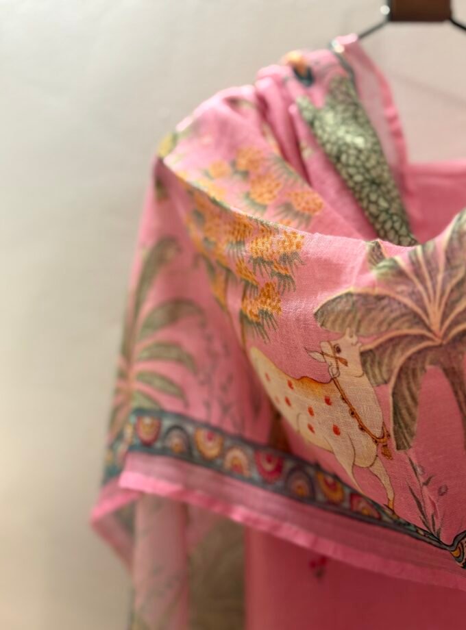 Pichwai Embroidered Pure Linen by Linen Salwar Set by Ikhtirah