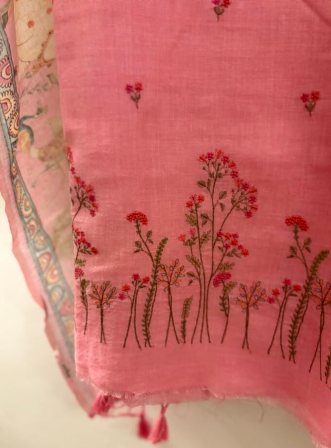 Pichwai Embroidered Pure Linen by Linen Salwar Set by Ikhtirah