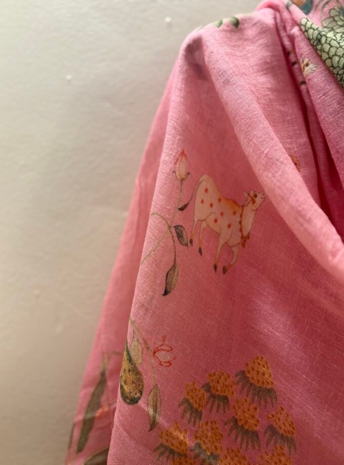 Pichwai Embroidered Pure Linen by Linen Salwar Set by Ikhtirah