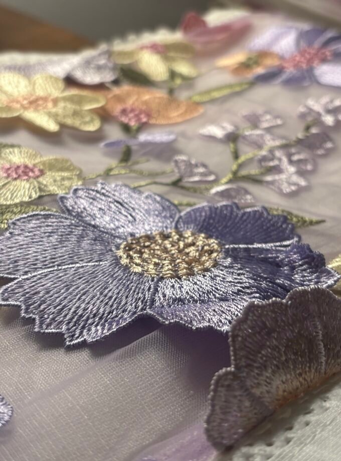 Linen by Linen Salwars with embroidered 3D flowers by Ikhtirah