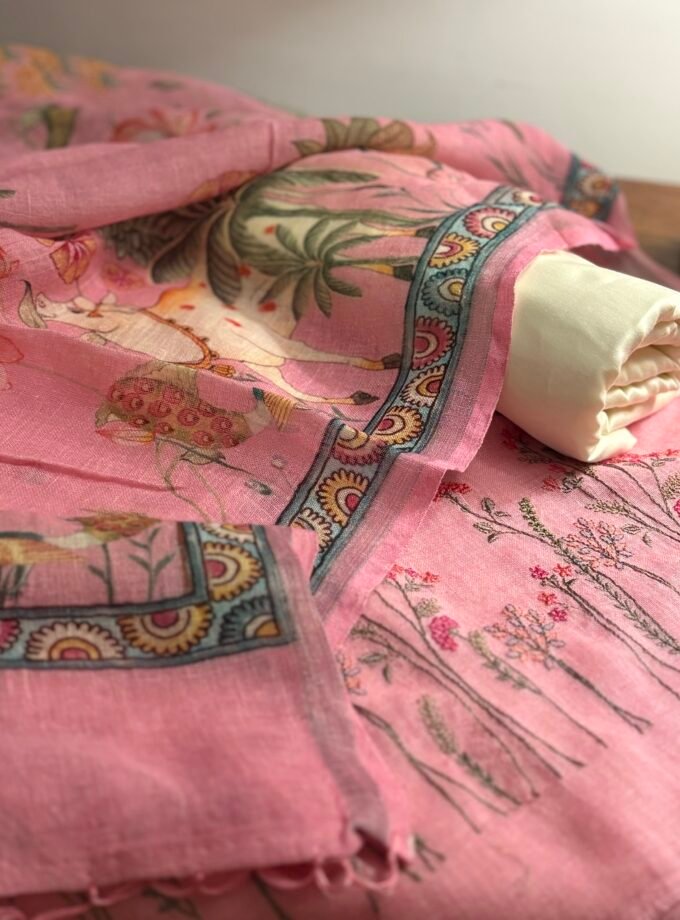 Pichwai Embroidered Pure Linen by Linen Salwar Set by Ikhtirah