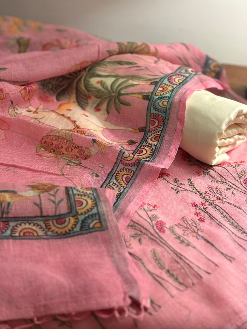 Pichwai Embroidered Pure Linen by Linen Salwar Set by Ikhtirah