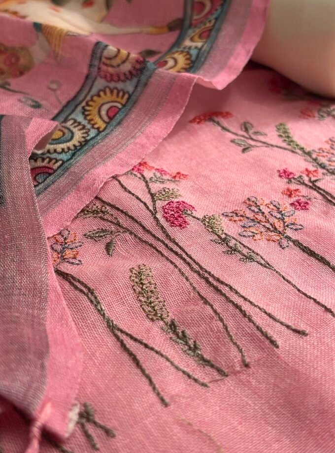 Pichwai Embroidered Pure Linen by Linen Salwar Set by Ikhtirah