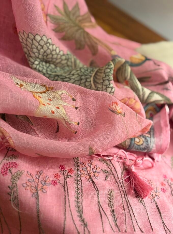 Pichwai Embroidered Pure Linen by Linen Salwar Set by Ikhtirah