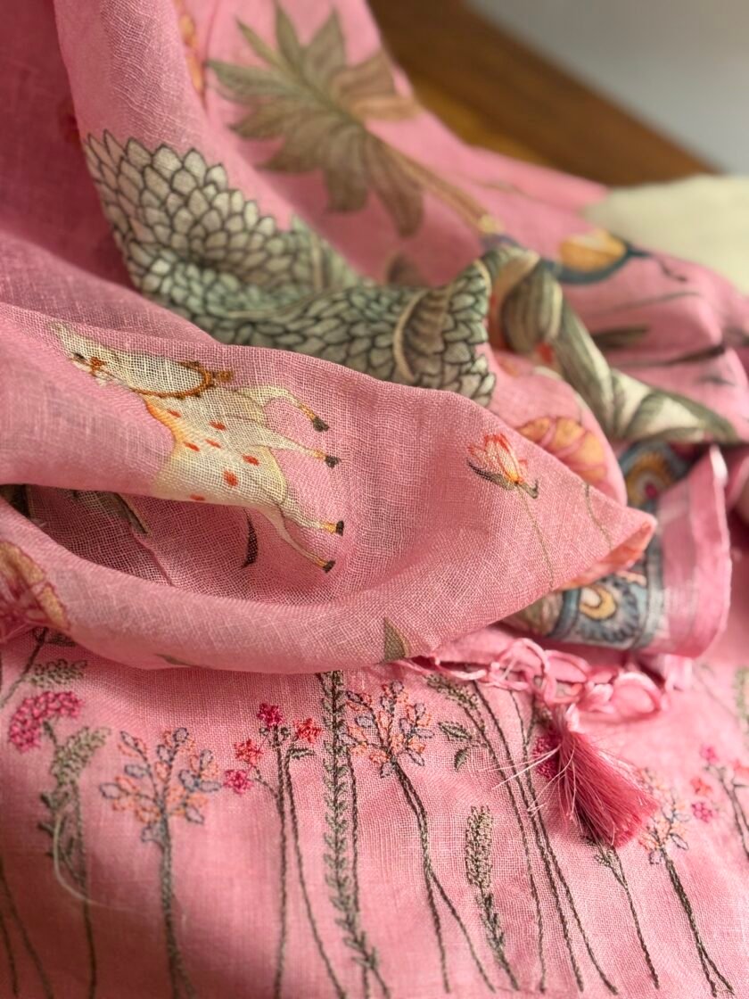 Pichwai Embroidered Pure Linen by Linen Salwar Set by Ikhtirah - Image 7