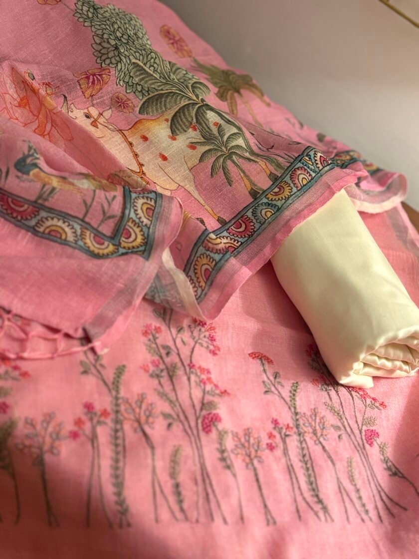 Pichwai Embroidered Pure Linen by Linen Salwar Set by Ikhtirah - Image 10