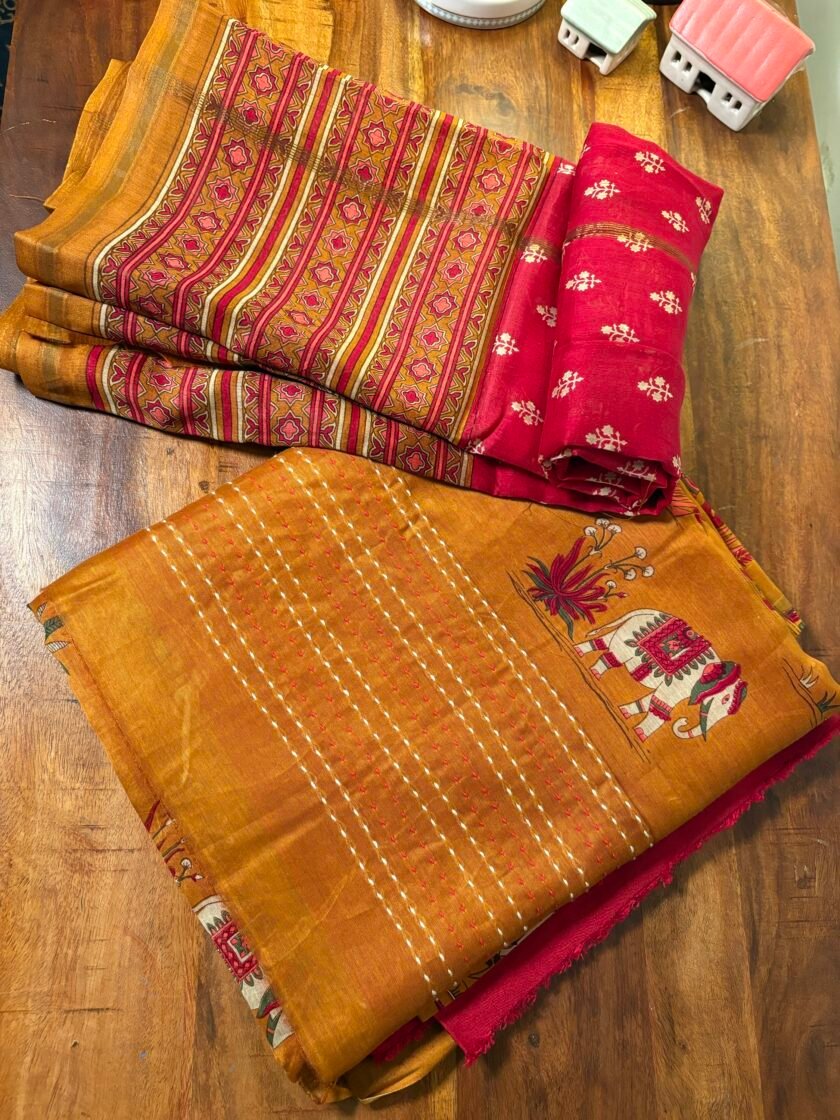 Pure Maheshwari Silk Salwars with Hand Kantha Highlights by Ikhtirah