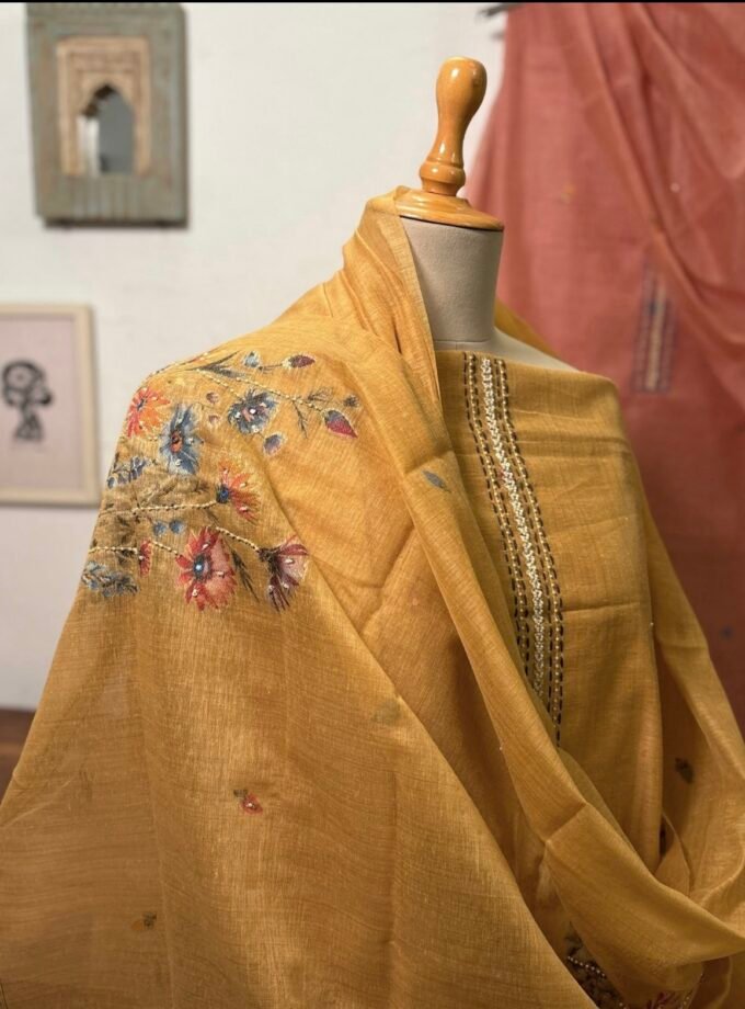 Hand Highlighted Chanderi Cotton Jaamdani Salwar Set by Ikhtirah