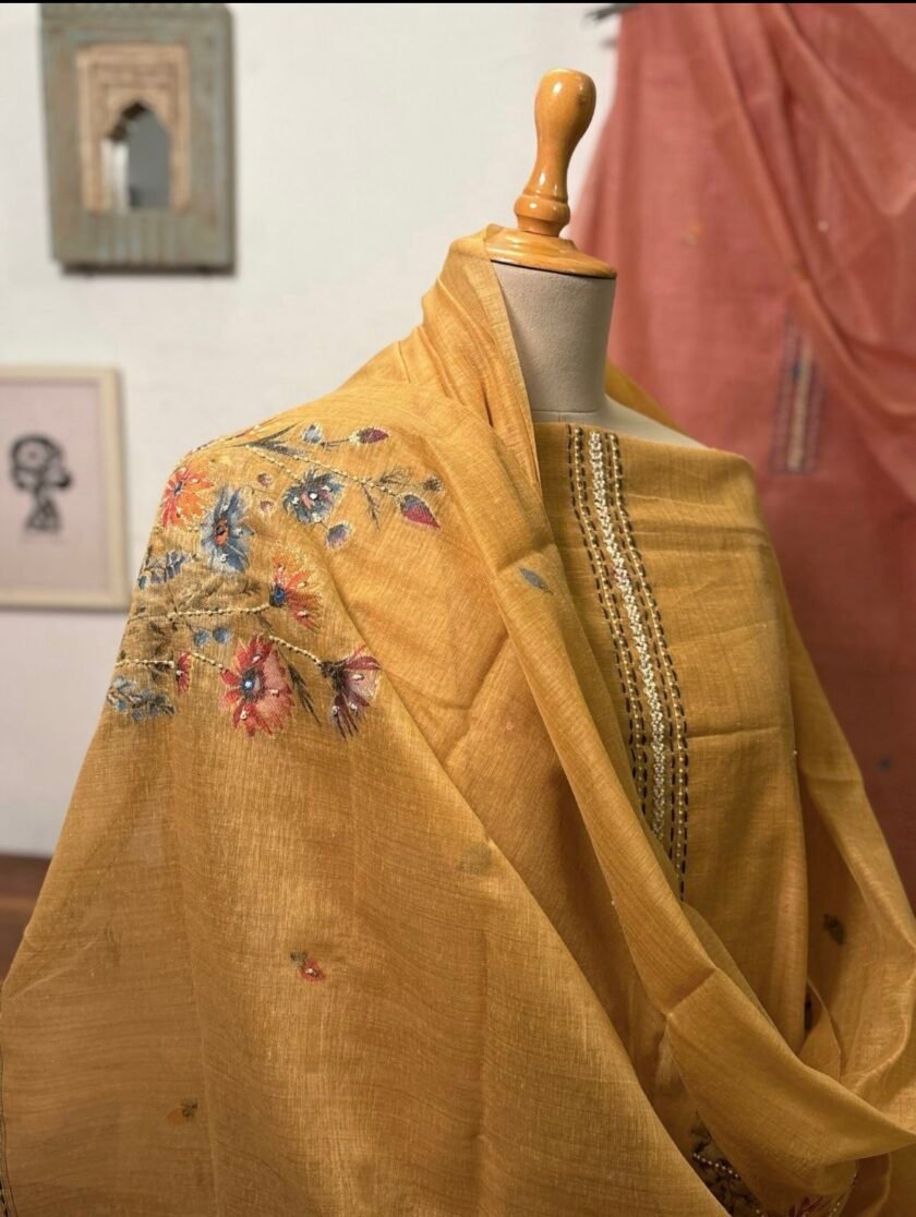 Hand Highlighted Chanderi Cotton Jaamdani Salwar Set by Ikhtirah