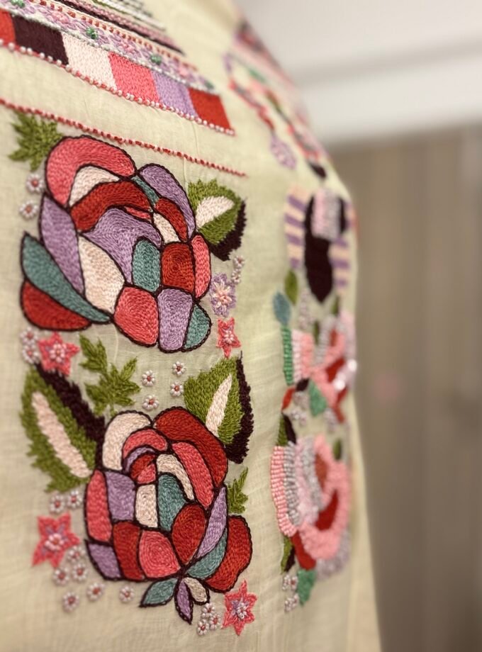 3d Handworked Pure Chanderi Mul Salwars by Ikhtirah (Butter)