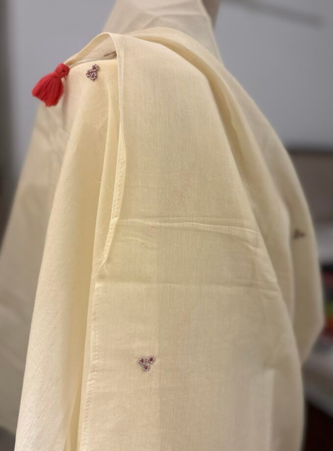 3d Handworked Pure Chanderi Mul Salwars by Ikhtirah (Butter)