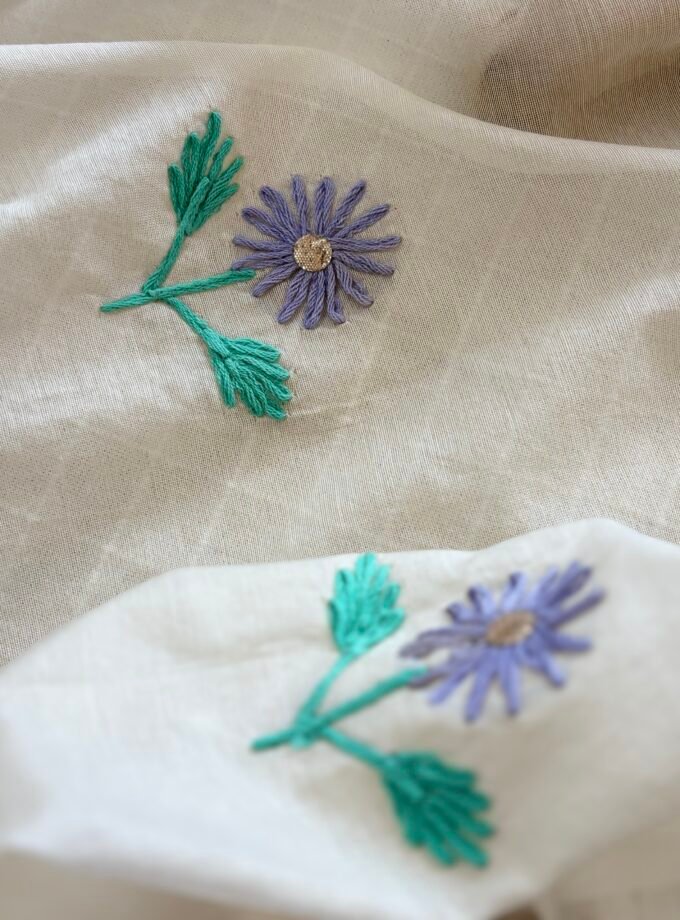 Hand Embroidered Pure Chanderi Cotton Dupatta with Pure Cotton Voile Salwars by Ikhtirah