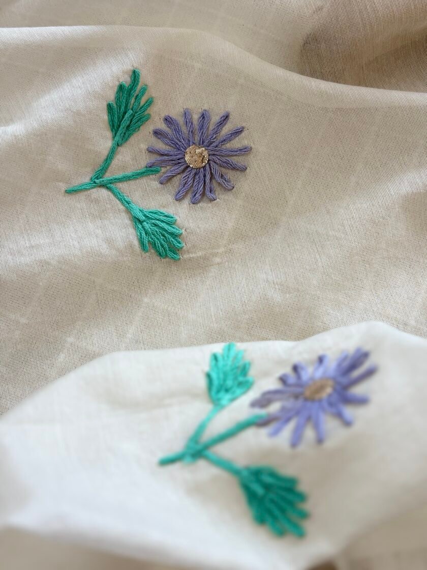 Hand Embroidered Pure Chanderi Cotton Dupatta with Pure Cotton Voile Salwars by Ikhtirah - Image 2
