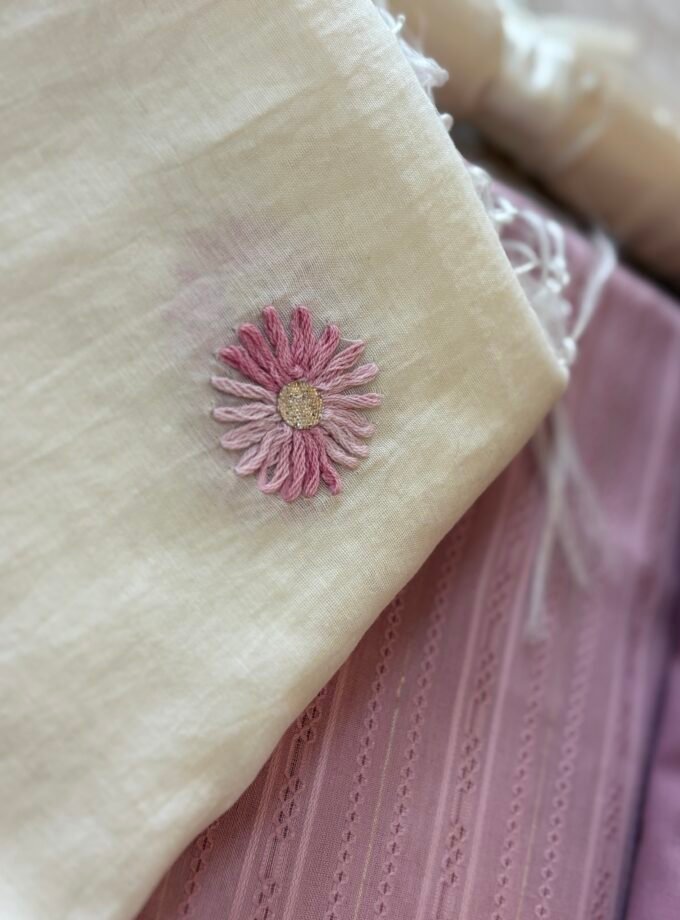Hand Embroidered Pure Chanderi Cotton Dupatta with Pure Cotton Voile Salwars by Ikhtirah