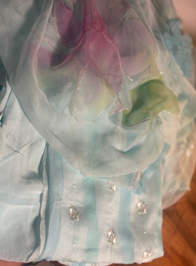 Hand Painted Chiffon Dupatta with pure Gorgette Salwar by Ikhtirah