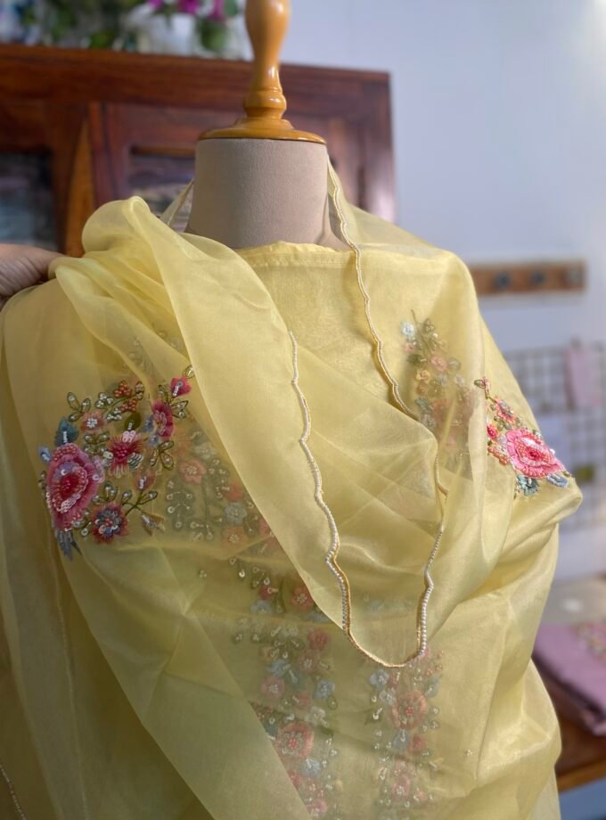 Hand Embroidered 3D Floral Organza by Organza Salwars by Ikhtirah (yellow)