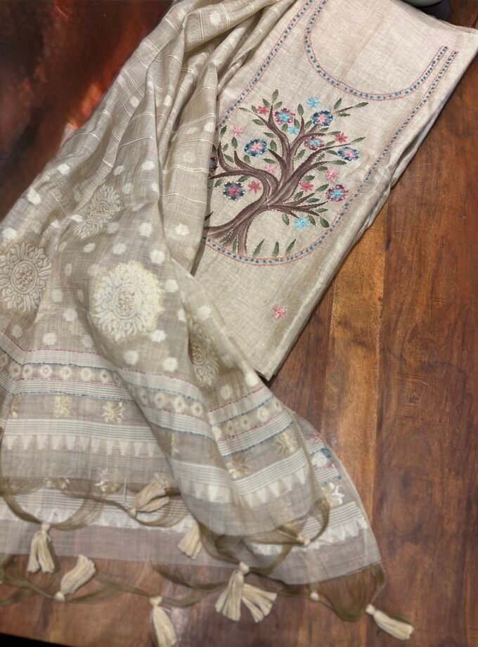 HandPainted and Hand Embroidered Chanderi Cotton Jamdani Salwars by Ikhtirah