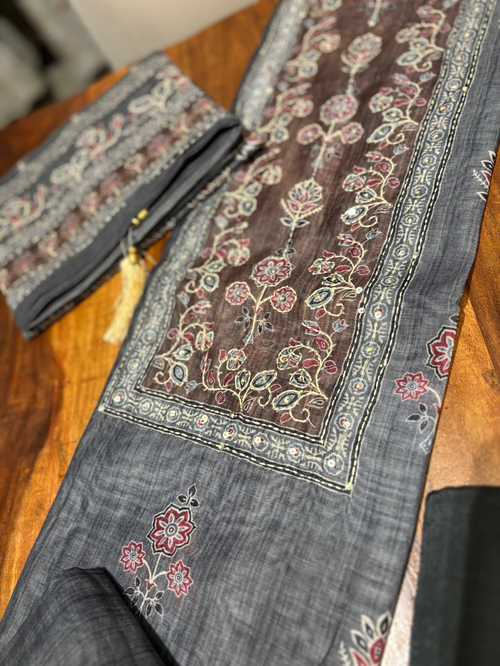 Hand Kantha on Chanderi Cotton Salwars by Ikhtirah - Image 5